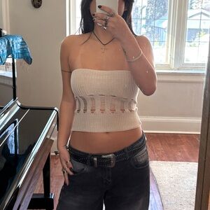 Motel Rocks Beige Crochet Knitted Bandeau Top